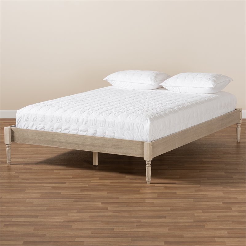 Allora Mid-Century Wood Platform Full Bed in White Oak