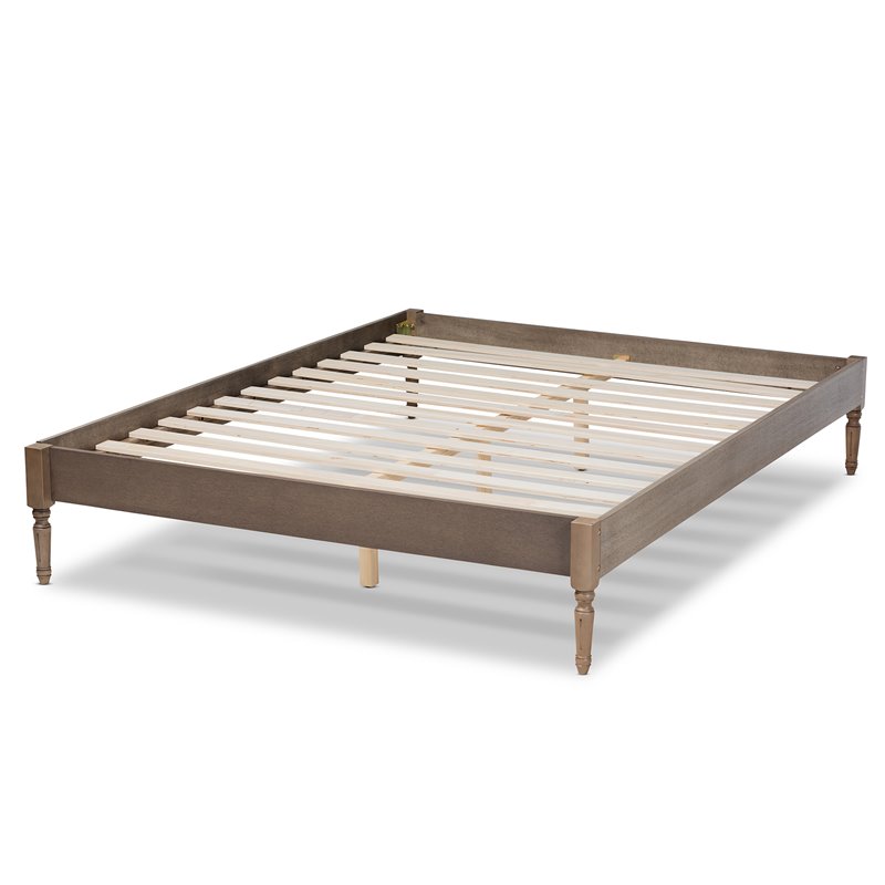 Allora Mid-Century Wood Platform Full Bed in Weathered Gray