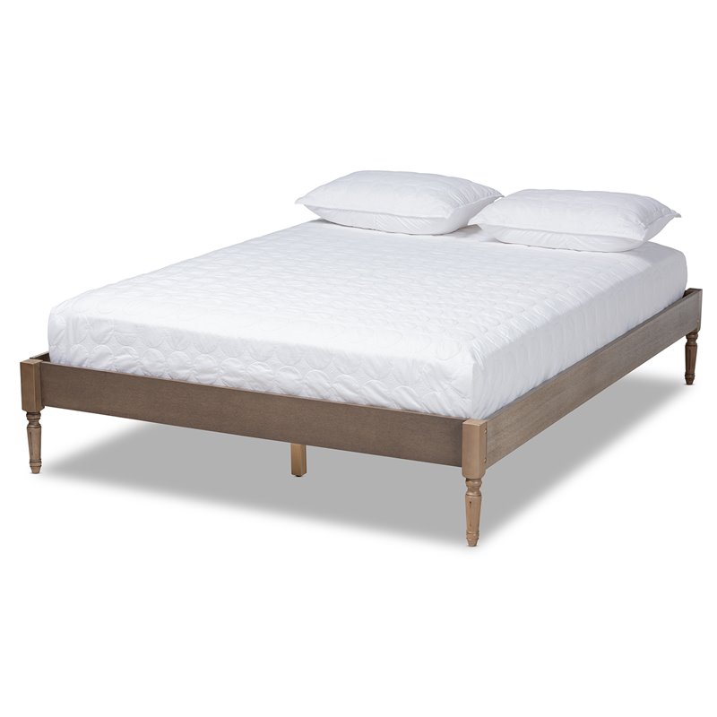 Allora Mid-Century Wood Platform Full Bed in Weathered Gray