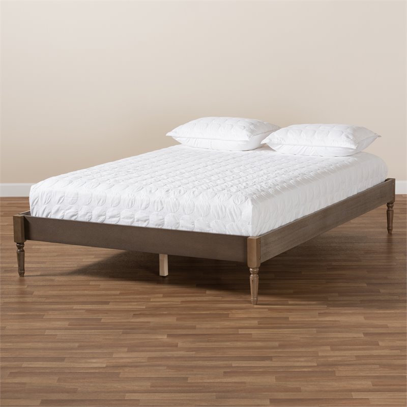 Allora Mid-Century Wood Platform Queen Bed in Weathered Gray