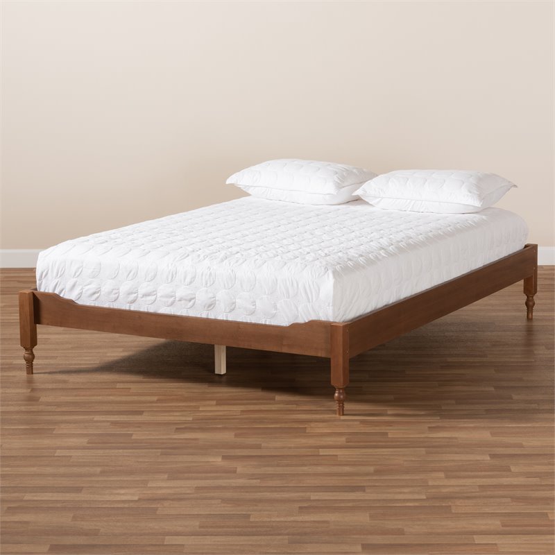 Allora Mid-Century Rubberwood Full Size Platform Bed in Ash Walnut