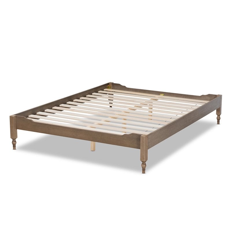 Allora Mid-Century Wood Platform Full Bed in Weathered Gray