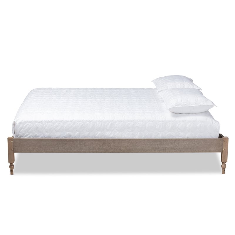 Allora Mid-Century Wood Platform Queen Bed in Weathered Gray