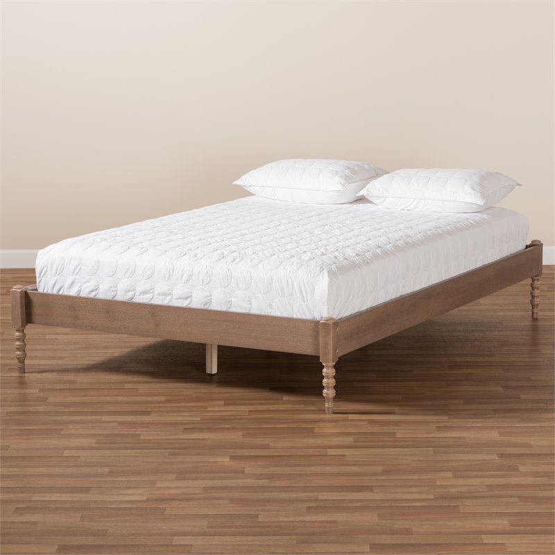 Allora Mid-Century Wood Platform Queen Bed in Antique Oak