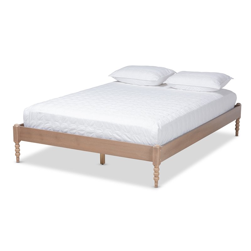 Allora Mid-Century Wood Platform Queen Bed in Antique Oak