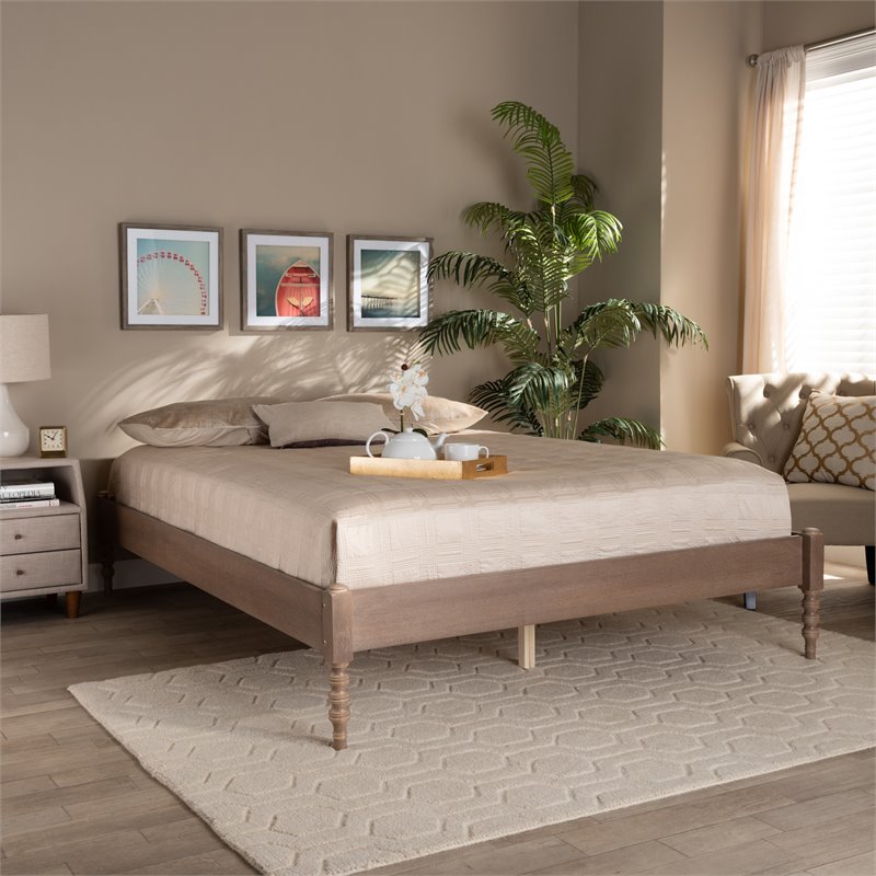Allora Mid-Century Wood Platform King Bed in Antique Oak
