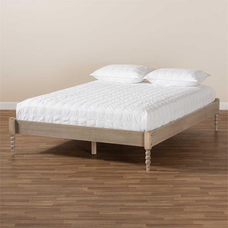 Allora Mid-Century Wood Platform Queen Bed in Antique White