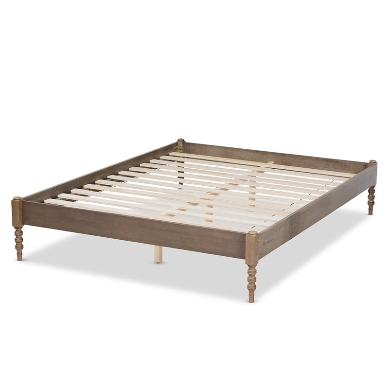 Allora Mid-Century Wood Platform King Bed in Weathered Gray