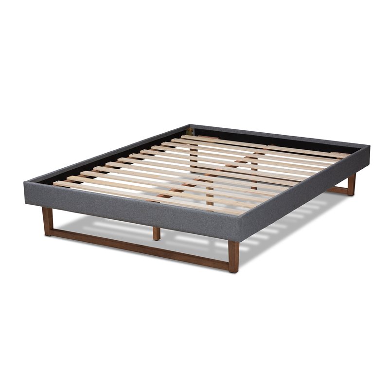 Allora Mid-Century Wood and Fabric Full Platform Bed in Dark Gray