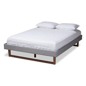 Allora Mid-Century Wood and Fabric Platform Bed in Light Gray