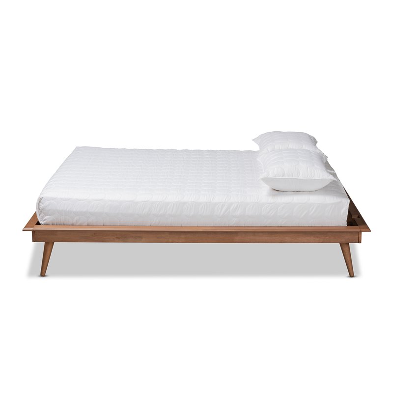 Allora Mid-Century Solid Rubberwood Full Size Platform Bed in Walnut Brown