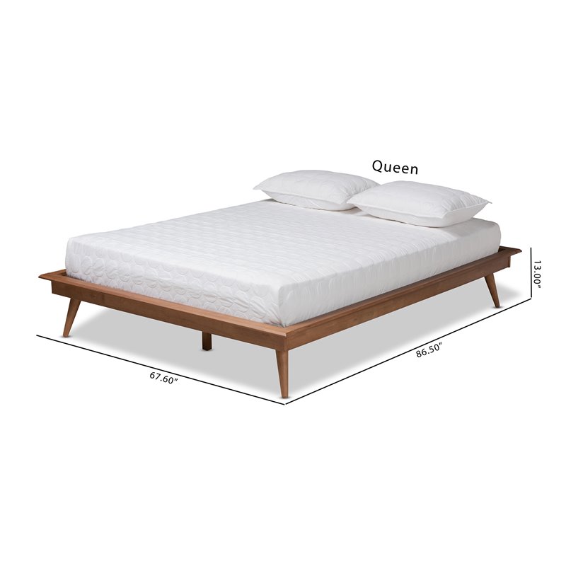 Allora Mid-Century Wood Queen Size Platform Bed in Walnut Brown