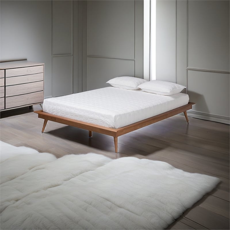 Allora Mid-Century Wood Queen Size Platform Bed in Walnut Brown