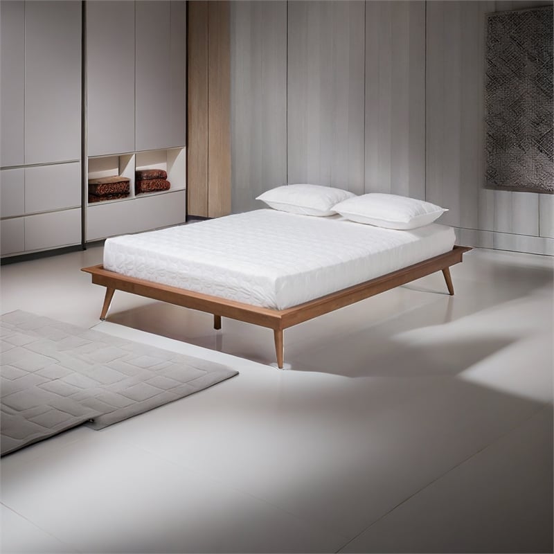 Allora Mid-Century Wood Queen Size Platform Bed in Walnut Brown
