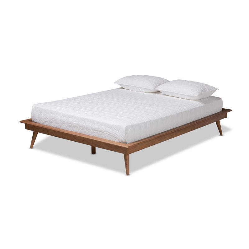 Allora Mid-Century Wood Queen Size Platform Bed in Walnut Brown