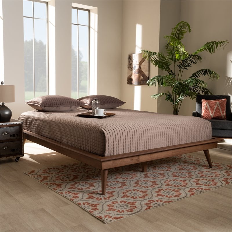 Allora Mid-Century Wood King Platform Bed in Walnut Brown