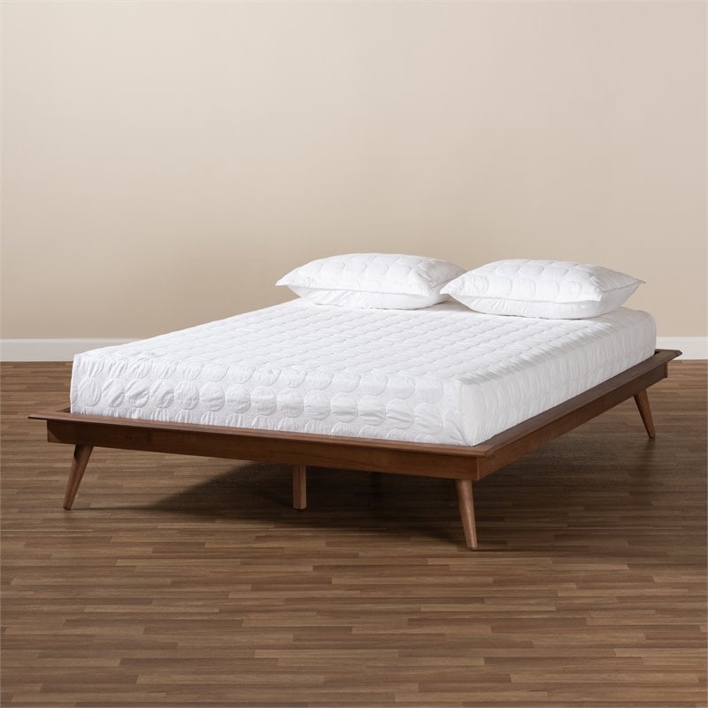 Allora Mid-Century Wood King Platform Bed in Walnut Brown