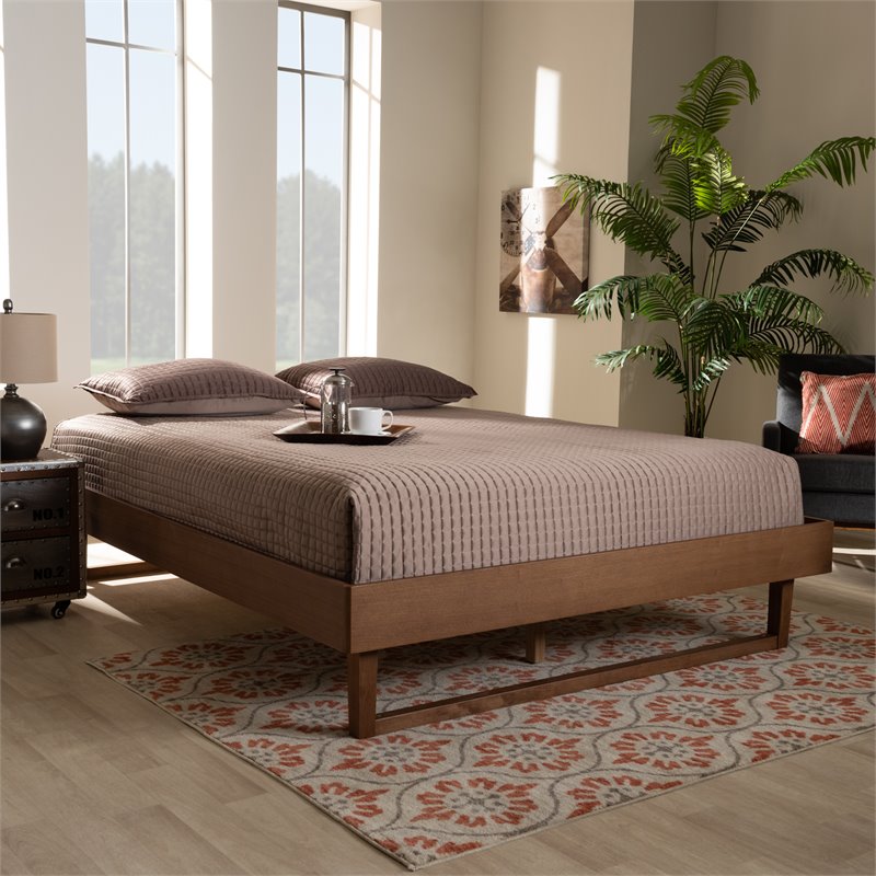 Allora Mid-Century Wood Full Platform Bed in Walnut Brown