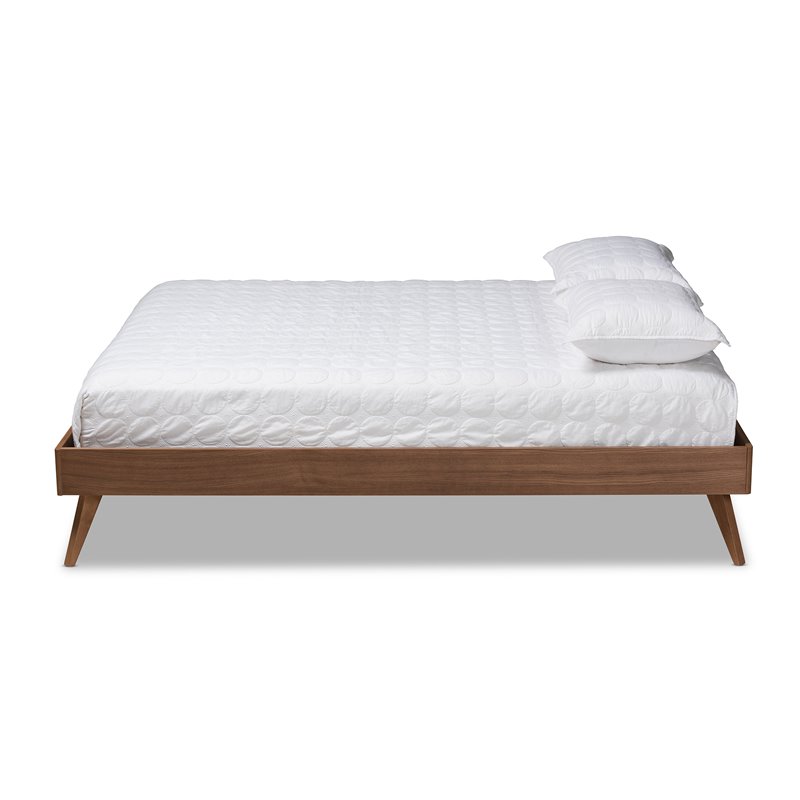Allora Mid-Century Solid Rubberwood Full Platform Bed in Walnut Brown