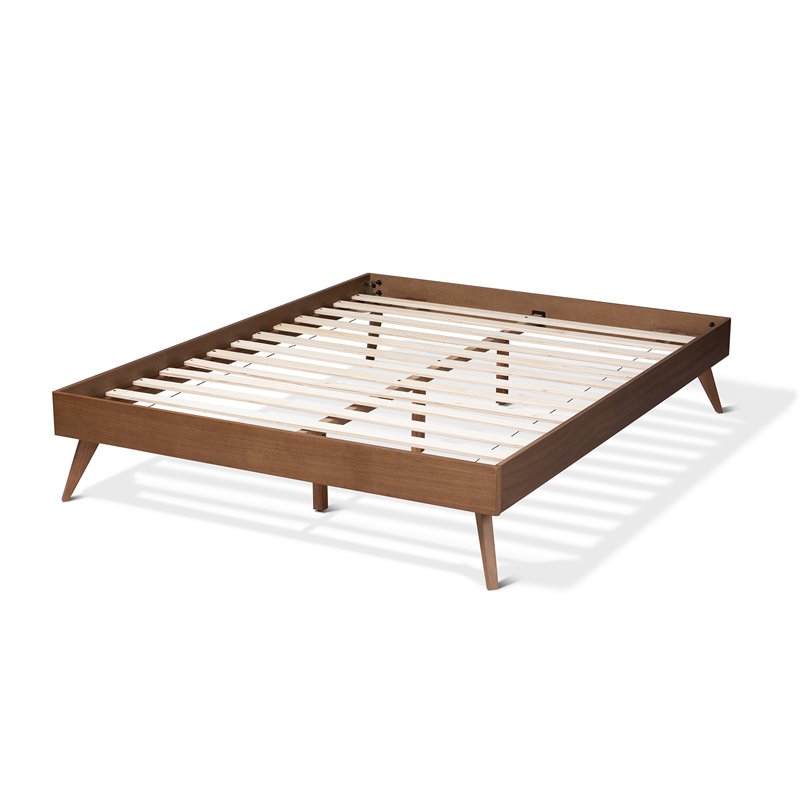 Allora Mid-Century Solid Rubberwood Full Platform Bed in Walnut Brown