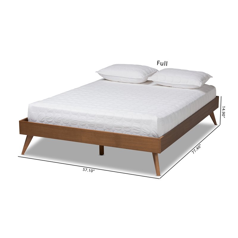 Allora Mid-Century Solid Rubberwood Full Platform Bed in Walnut Brown