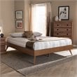 Allora Mid-Century Solid Rubberwood Queen Platform Bed in Walnut Brown