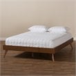 Allora Mid-Century Solid Rubberwood Queen Platform Bed in Walnut Brown