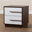 Allora Mid-Century 2-Drawer Wood Nightstand in White and Walnut