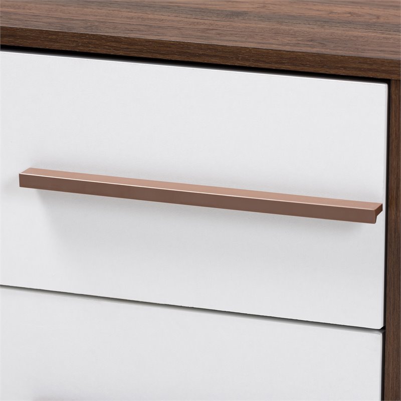 Allora Mid-Century 2-Drawer Wood Nightstand in White and Walnut