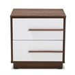 Allora Mid-Century 2-Drawer Wood Nightstand in White and Walnut