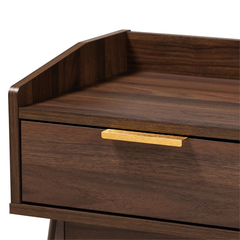 Allora Mid-Century 1-Drawer Wood Nightstand in Walnut Brown
