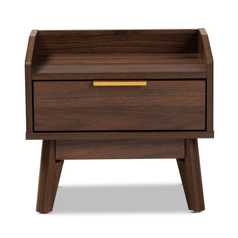 Allora Mid-Century 1-Drawer Wood Nightstand in Walnut Brown