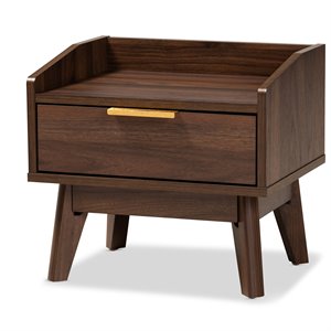allora mid-century 1-drawer wood nightstand in walnut brown