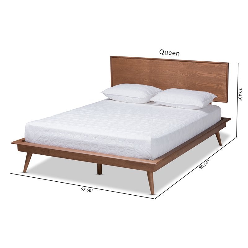 Allora Mid-Century Solid Rubberwood with MDF Queen Platform Bed in Brown