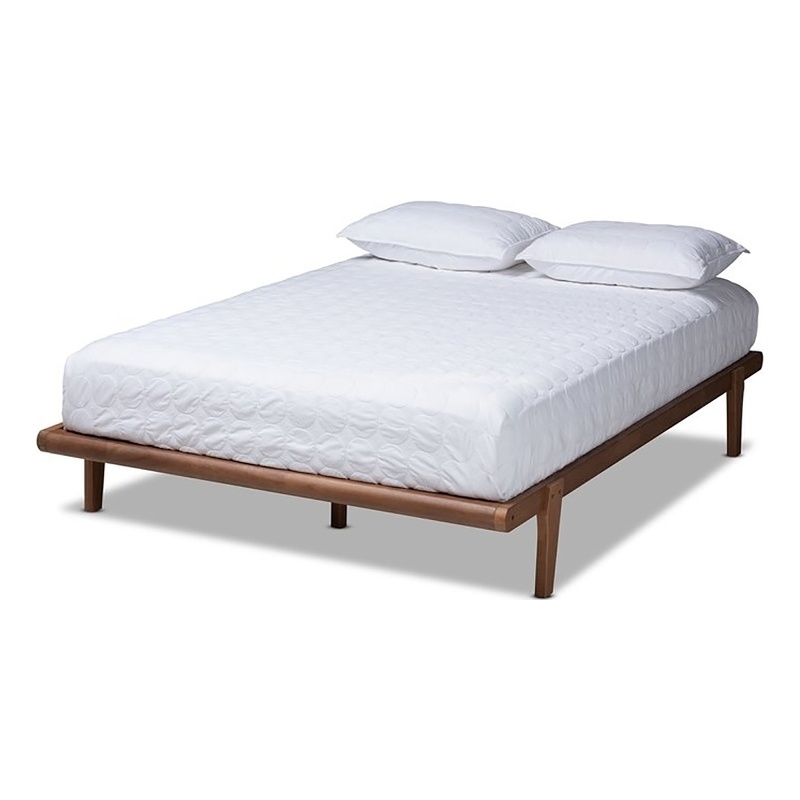 Allora Mid-Century Solid Rubberwood and LTL Queen Platform Bed in Walnut Brown