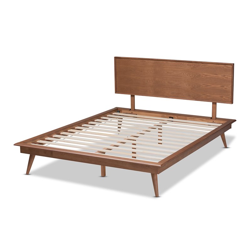 Allora Mid-Century Wood King Platform Bed in Walnut Brown