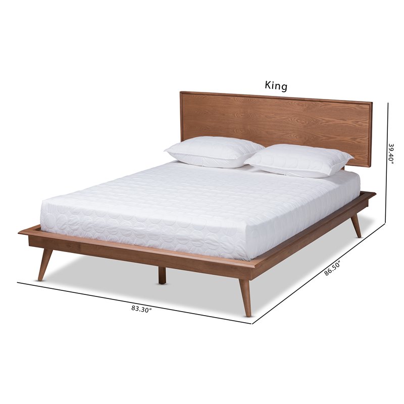 Allora Mid-Century Wood King Platform Bed in Walnut Brown