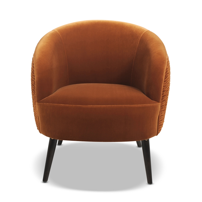 Allora Mid-Century Modern Ruched Barrel Chair in Burnt Orange | Firesale