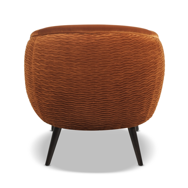 Allora Mid-Century Modern Ruched Barrel Chair in Burnt Orange | Firesale