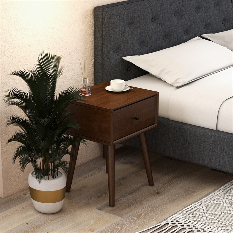Allora Mid-Century Modern Wood Night Stand in Brown Walnut