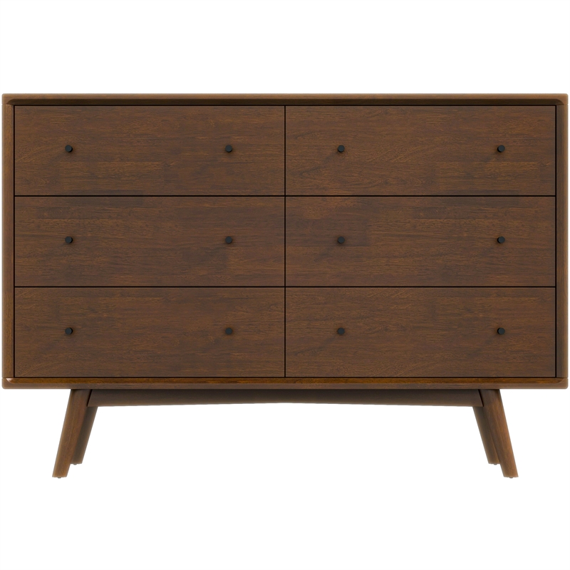 Allora Mid-Century Modern 6-Drawer Dresser Solid Wood in Brown