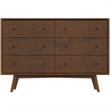 Allora Mid-Century Modern 6-Drawer Dresser Solid Wood in Brown