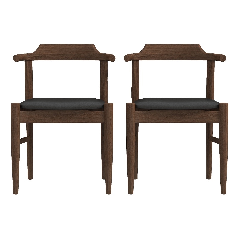 Allora Faux Leather & Wood Dining Chair in Black/Walnut (Set of 2)