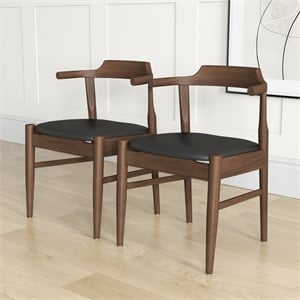 Allora Mid Century Modern Leather Dining Chair in Black (Set of 2)