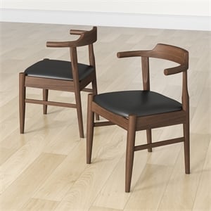 Allora Mid Century Modern Leather Dining Chair in Black (Set of 2)