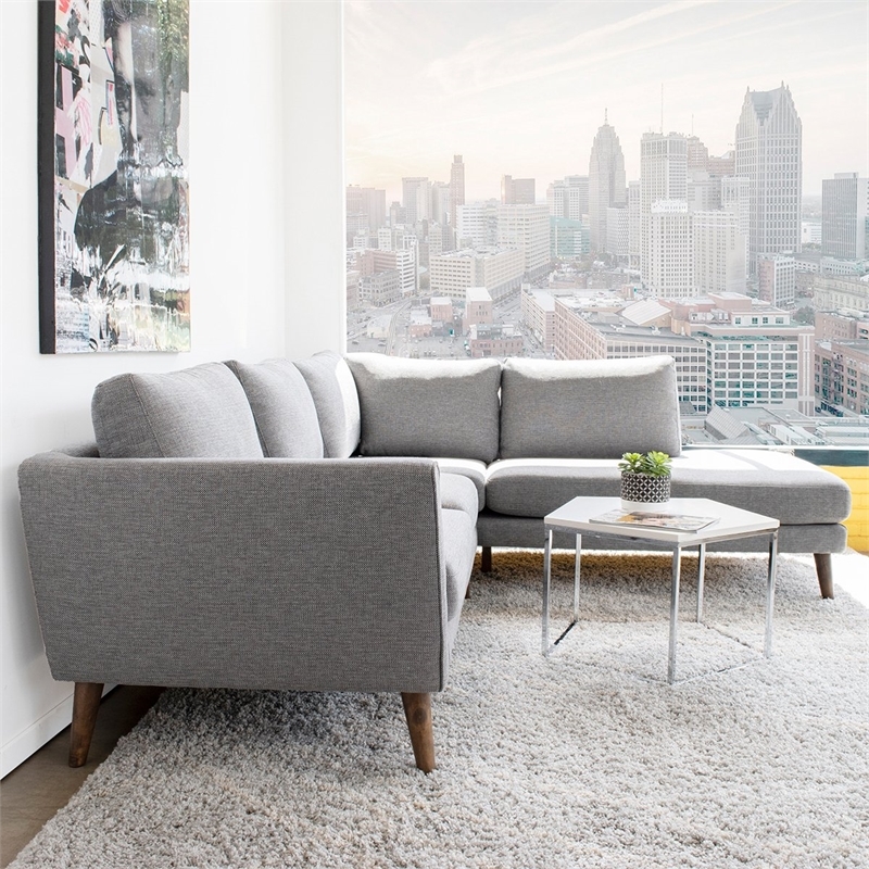 Allora Mid-Century Microfiber Pillow Back Right-Facing Sectional in Light Gray