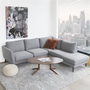 Allora Mid Century Modern Right Chaise Sectional Sofa in Gray