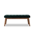 Allora Wood Frame and Velvet Upholstered Bench in Green/Walnut
