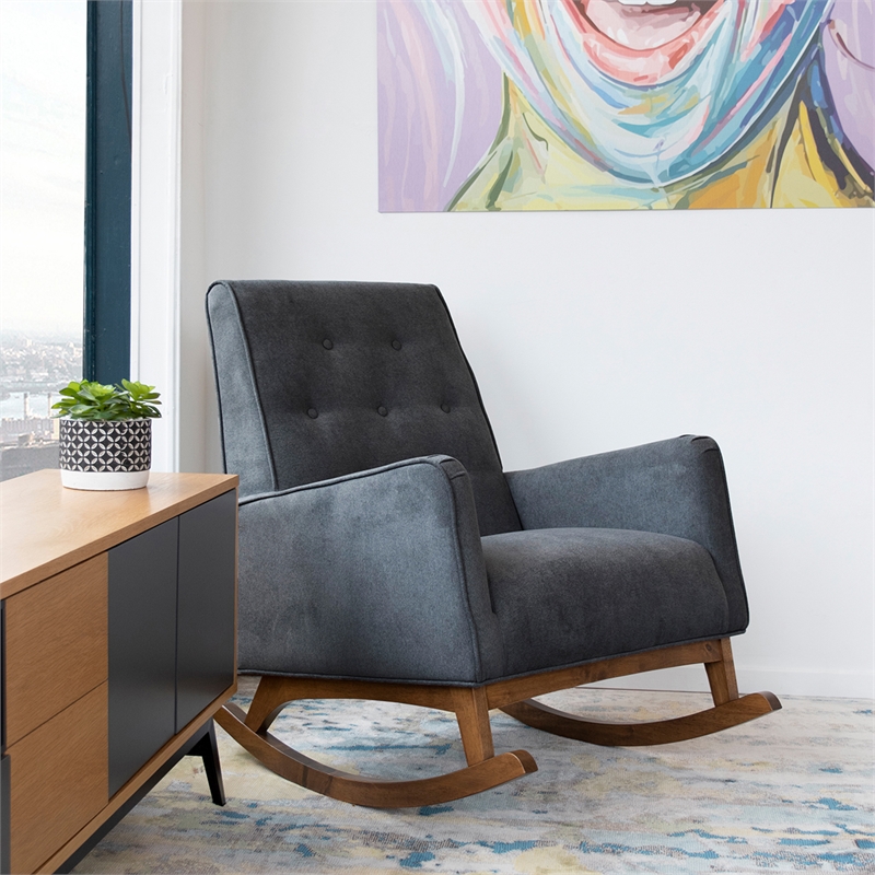 Allora MidCentury Modern Tight Back Microfiber Rocking Chair in Dark