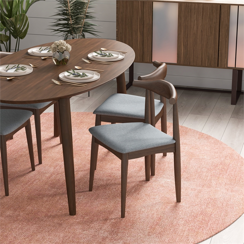 Allora Mid-Century Modern Fabric Dining Chair in Gray (Set of 2)